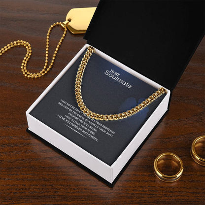 Men’s Cuban Link Chain – To My Soulmate Gift, Stainless Steel or 14K Gold, Adjustable Necklace, Romantic Anniversary or Birthday Gift for Him