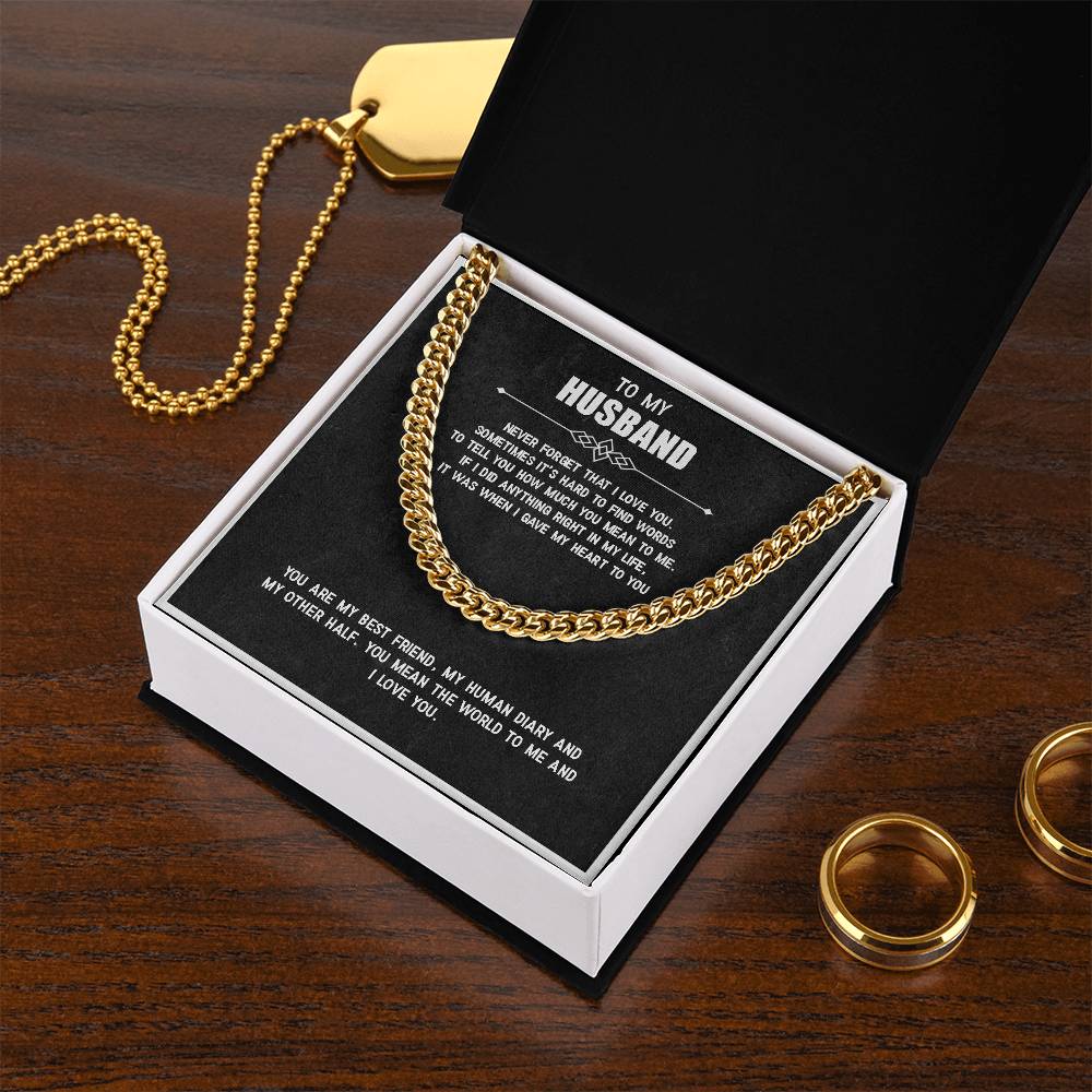 Men’s Cuban Link Chain – Love You Forever Gift for Husband, Stainless Steel or 14K Gold, Adjustable Necklace, Anniversary or Birthday Gift