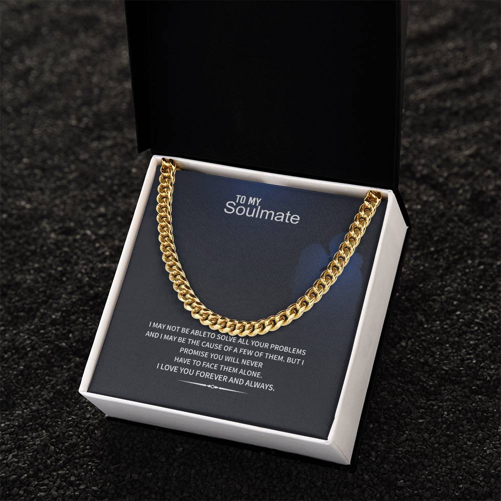 Men’s Cuban Link Chain – To My Soulmate Gift, Stainless Steel or 14K Gold, Adjustable Necklace, Romantic Anniversary or Birthday Gift for Him