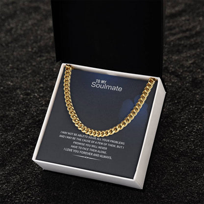 Men’s Cuban Link Chain – To My Soulmate Gift, Stainless Steel or 14K Gold, Adjustable Necklace, Romantic Anniversary or Birthday Gift for Him