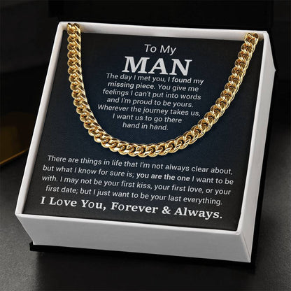 Men’s Cuban Link Chain – Sentimental Gift for Boyfriend or Husband, Stainless Steel or 14K Gold, Adjustable Necklace, Romantic Gift for Him