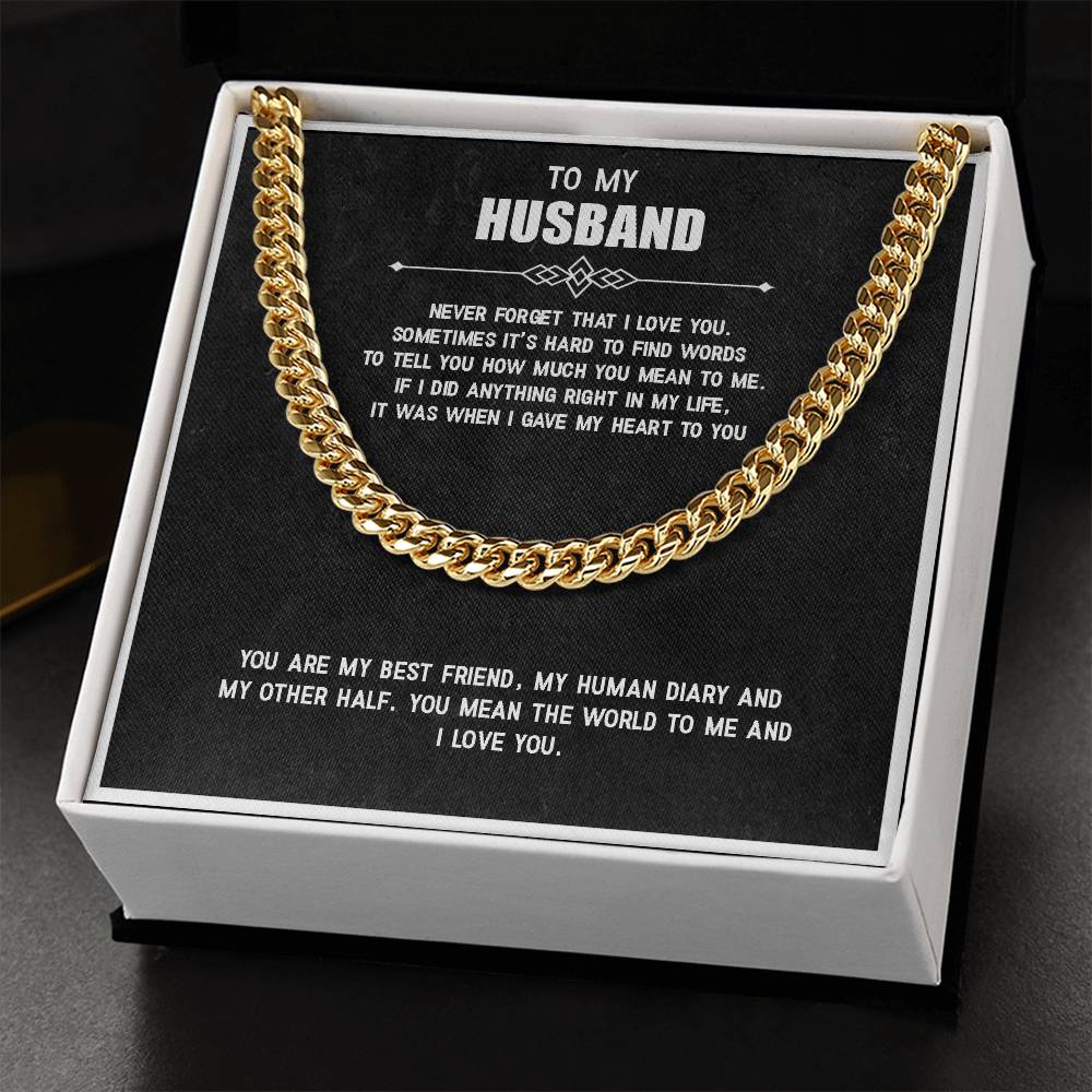 Men’s Cuban Link Chain – Love You Forever Gift for Husband, Stainless Steel or 14K Gold, Adjustable Necklace, Anniversary or Birthday Gift