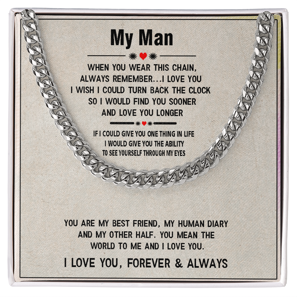 Men's Cuban Link Chain – Sentimental Gift for Boyfriend or Husband, Stainless Steel or 14K Gold, Adjustable Length, Meaningful Love Message for Him