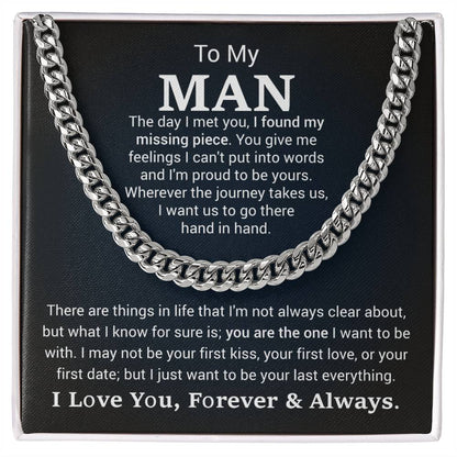 Men’s Cuban Link Chain – Sentimental Gift for Boyfriend or Husband, Stainless Steel or 14K Gold, Adjustable Necklace, Romantic Gift for Him