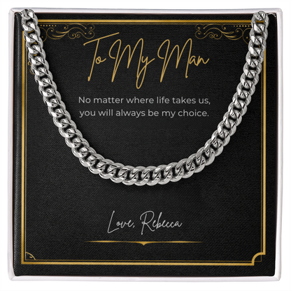 To My Man Personalized Cuban Link Necklace – Romantic Valentine's Day Gift for Him