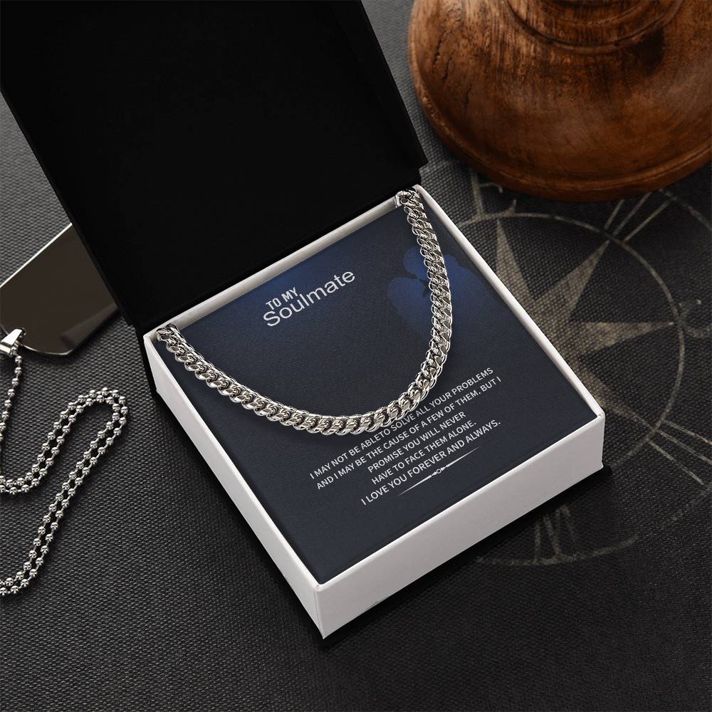 Men’s Cuban Link Chain – To My Soulmate Gift, Stainless Steel or 14K Gold, Adjustable Necklace, Romantic Anniversary or Birthday Gift for Him