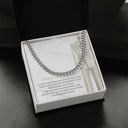 Men’s Cuban Link Chain – Forever & Always Wedding Gift for Husband, Stainless Steel or 14K Gold, Adjustable Necklace, Sentimental Groom Gift