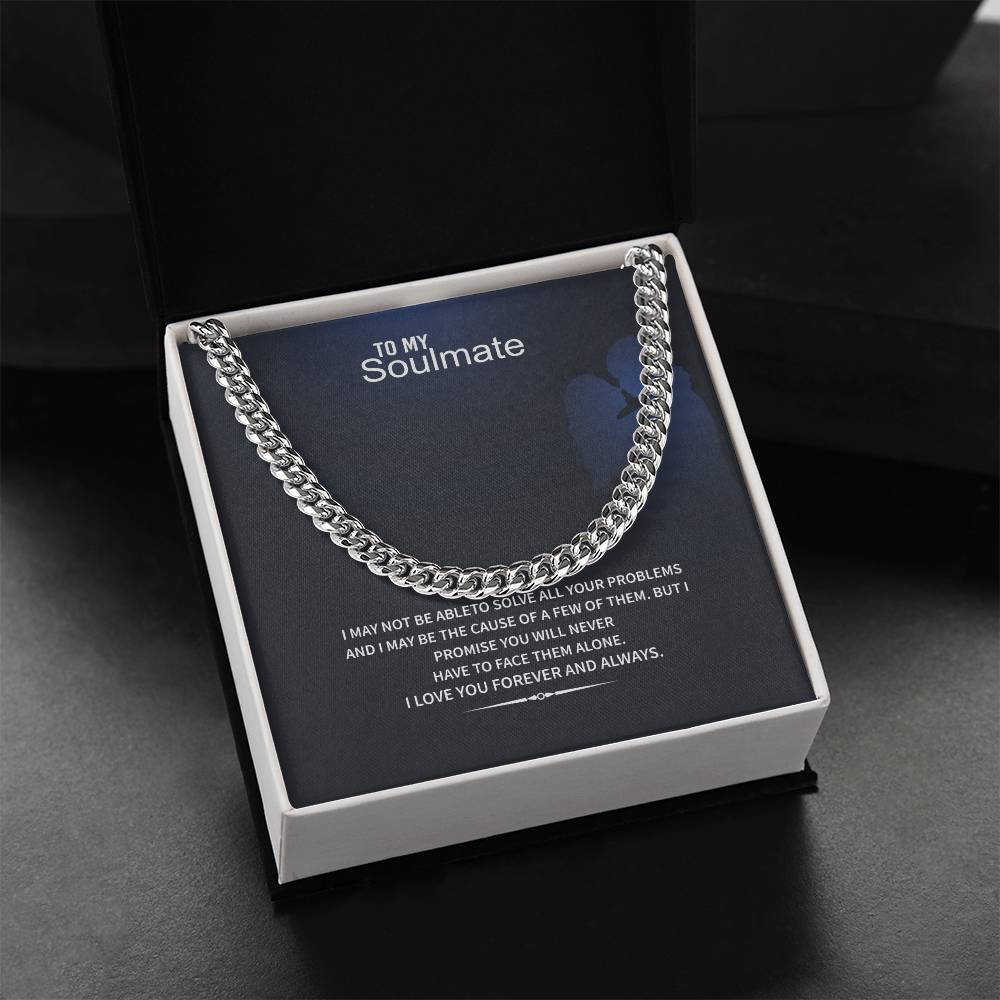 Men’s Cuban Link Chain – To My Soulmate Gift, Stainless Steel or 14K Gold, Adjustable Necklace, Romantic Anniversary or Birthday Gift for Him