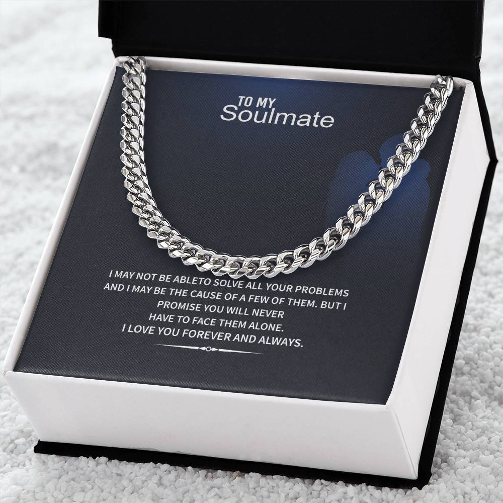 Men’s Cuban Link Chain – To My Soulmate Gift, Stainless Steel or 14K Gold, Adjustable Necklace, Romantic Anniversary or Birthday Gift for Him