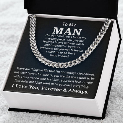 Men’s Cuban Link Chain – Sentimental Gift for Boyfriend or Husband, Stainless Steel or 14K Gold, Adjustable Necklace, Romantic Gift for Him