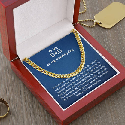 Men’s Cuban Link Chain – Wedding Day Gift for Dad, Stainless Steel or 14K Gold, Adjustable Necklace, Sentimental Gift from Daughter