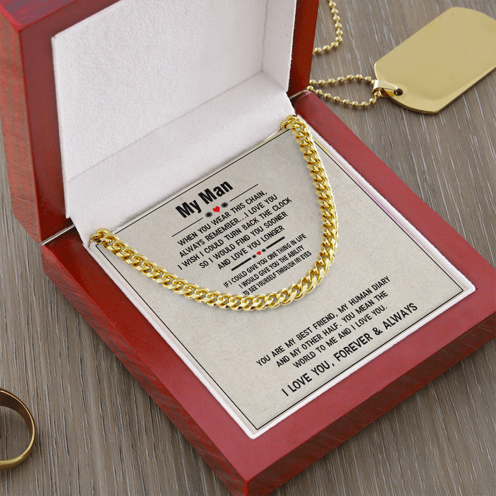 Men's Cuban Link Chain – Sentimental Gift for Boyfriend or Husband, Stainless Steel or 14K Gold, Adjustable Length, Meaningful Love Message for Him