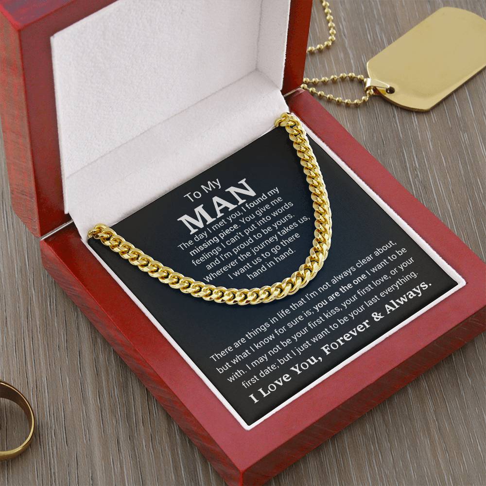 Men’s Cuban Link Chain – Sentimental Gift for Boyfriend or Husband, Stainless Steel or 14K Gold, Adjustable Necklace, Romantic Gift for Him