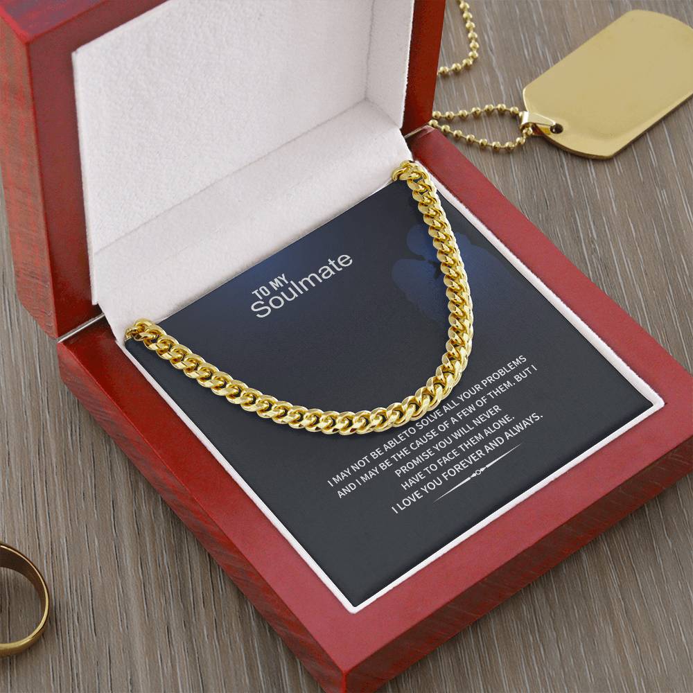 Men’s Cuban Link Chain – To My Soulmate Gift, Stainless Steel or 14K Gold, Adjustable Necklace, Romantic Anniversary or Birthday Gift for Him