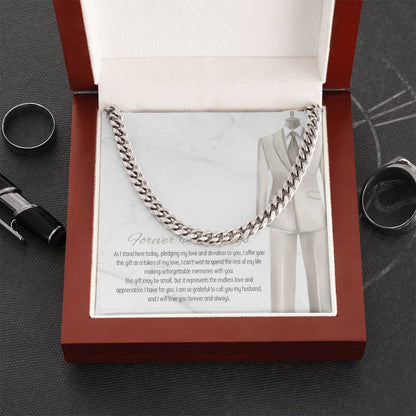 Men’s Cuban Link Chain – Forever & Always Wedding Gift for Husband, Stainless Steel or 14K Gold, Adjustable Necklace, Sentimental Groom Gift