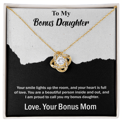 Best Gift For Bonus Daughter, Love Knot Necklace Gift For Bonus Daughter