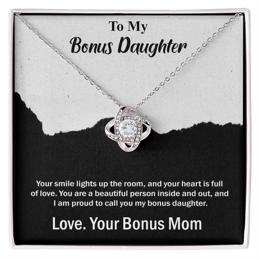 Best Gift For Bonus Daughter, Love Knot Necklace Gift For Bonus Daughter