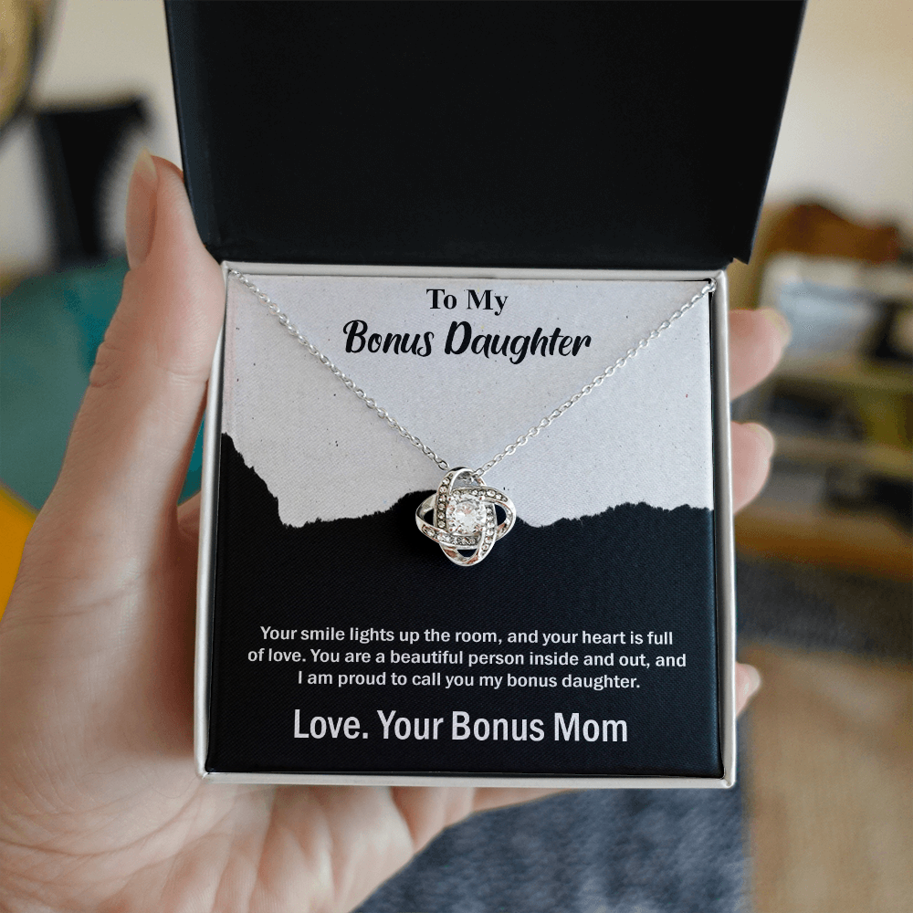 Best Gift For Bonus Daughter, Love Knot Necklace Gift For Bonus Daughter