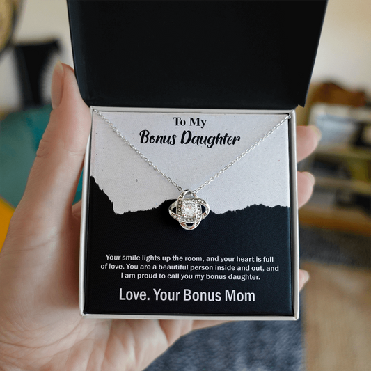 Best Gift For Bonus Daughter, Love Knot Necklace Gift For Bonus Daughter