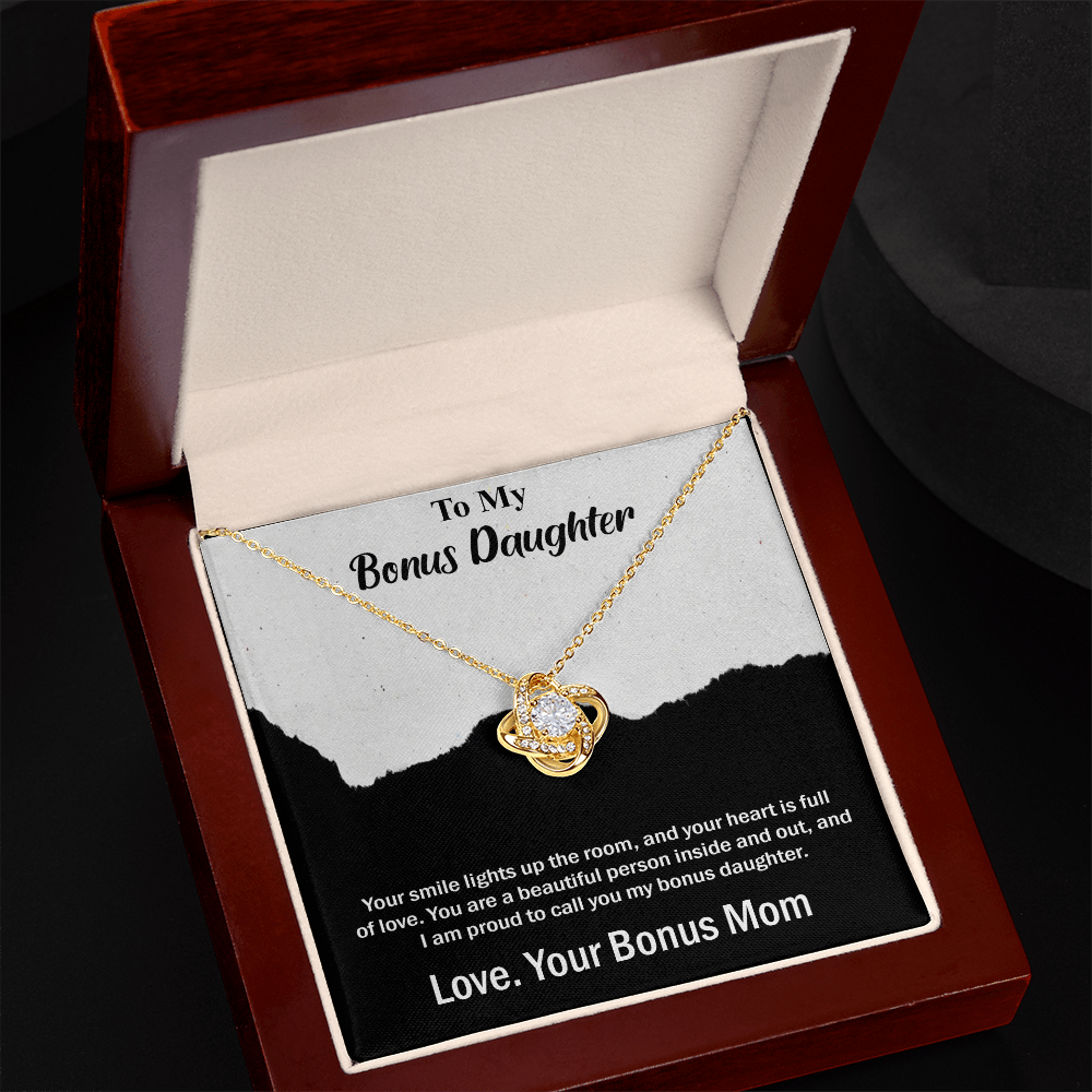 Best Gift For Bonus Daughter, Love Knot Necklace Gift For Bonus Daughter