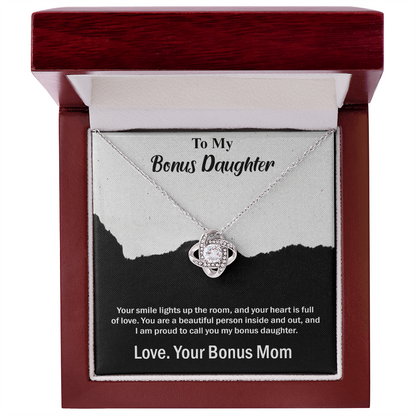 Best Gift For Bonus Daughter, Love Knot Necklace Gift For Bonus Daughter