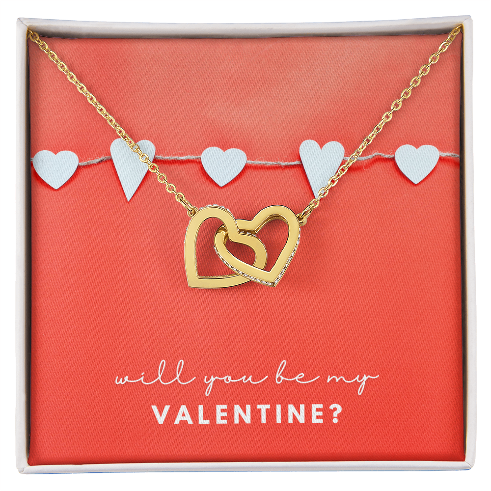 Will You Be My Valentine? Interlocking Hearts Necklace – Double Heart CZ Pendant – Sweet Romantic Valentine's Gift