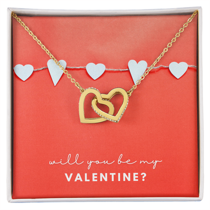 Will You Be My Valentine? Interlocking Hearts Necklace – Double Heart CZ Pendant – Sweet Romantic Valentine's Gift