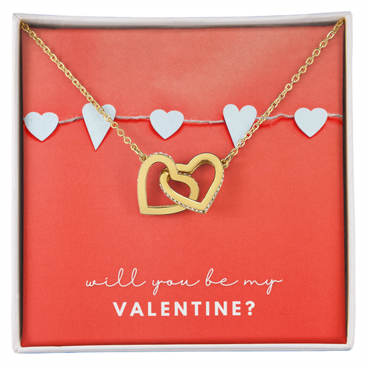 Will You Be My Valentine? Interlocking Hearts Necklace – Double Heart CZ Pendant – Sweet Romantic Valentine's Gift