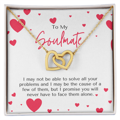 Soulmate Interlocking Hearts Necklace – Double Heart CZ Pendant – Romantic Jewelry Gift – Love Message Card – Valentine's Day, Anniversary, Birthday