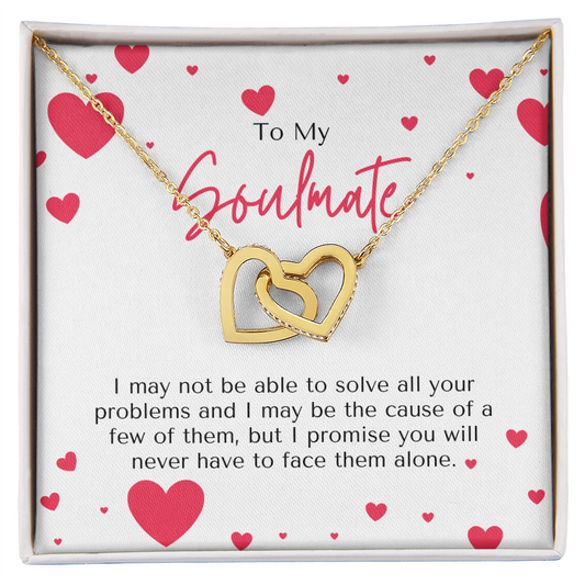 Soulmate Interlocking Hearts Necklace –Double Heart CZ Pendant – Romantic Jewelry Gift – Love Message Card