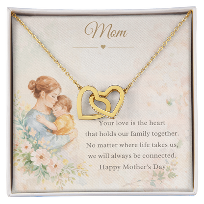 Interlocking Hearts Mom Necklace – Mother's Day Gift from Son or Daughter | Watercolor Mother & Child Message Card