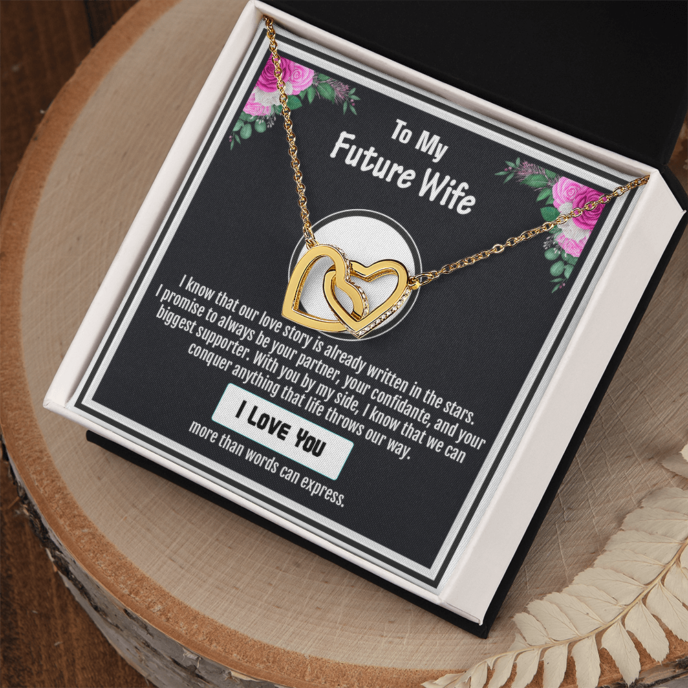 To My Future Wife –Interlocking Hearts Necklace- Emotional Love Note Jewelry Message Card – A Beautiful Gift from Husband-to-Be with Words of Forever Commitment