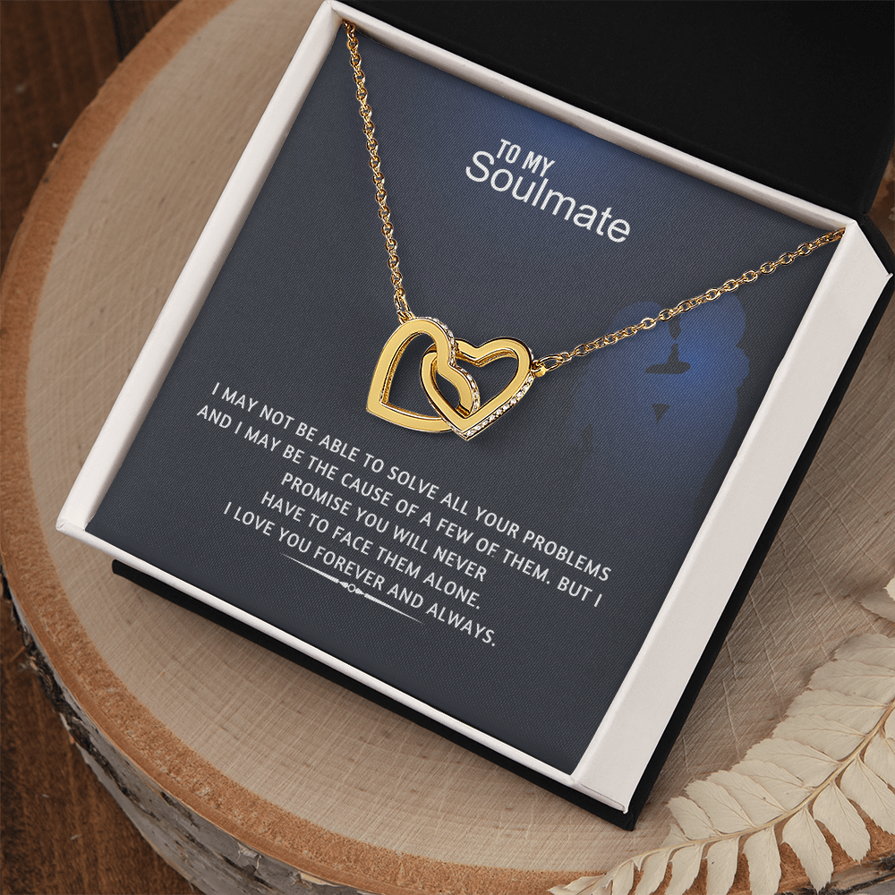 To My Soulmate Interlocking Hearts Necklace – Double Heart CZ Pendant – ‘Forever and Always' Love Message – Romantic Anniversary, Birthday & Valentine's Day Gift