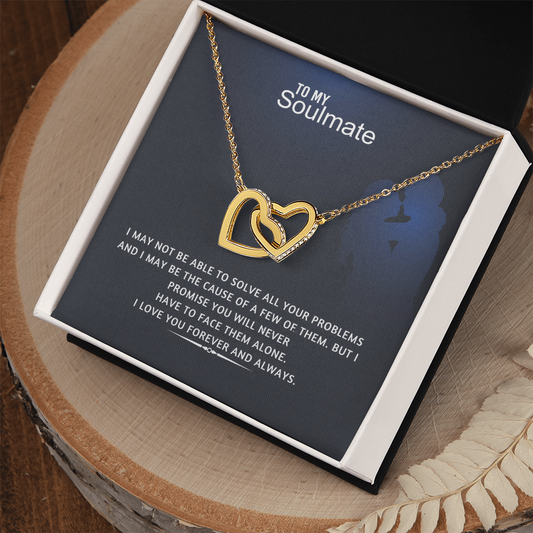 To My Soulmate Interlocking Hearts Necklace – Double Heart CZ Pendant – ‘Forever and Always' Love Message – Romantic Anniversary, Birthday & Valentine's Day Gift
