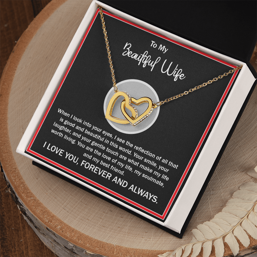 To My Beautiful Wife – Interlocking Hearts Necklace - Thoughtful and Loving Message Card Gift from Husband – Perfect for Anniversary, Birthday