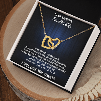 To My Beautiful Wife – Interlocking Hearts Necklace - Sentimental Gift from Husband – I Love You Forever Message – Perfect Romantic Surprise
