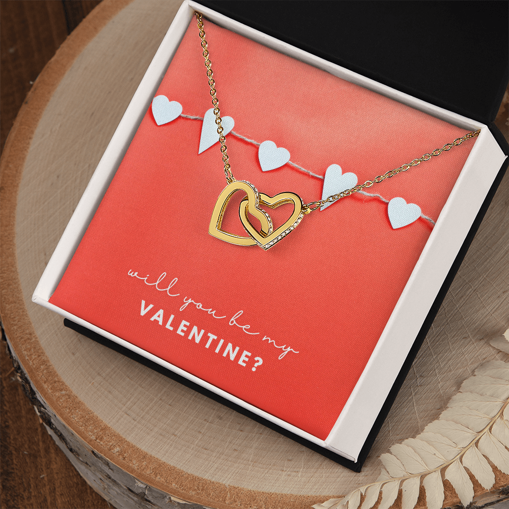 Will You Be My Valentine? Interlocking Hearts Necklace – Double Heart CZ Pendant – Sweet Romantic Valentine's Gift
