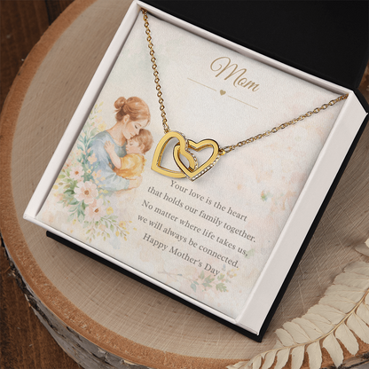 Interlocking Hearts Mom Necklace – Mother's Day Gift from Son or Daughter | Watercolor Mother & Child Message Card