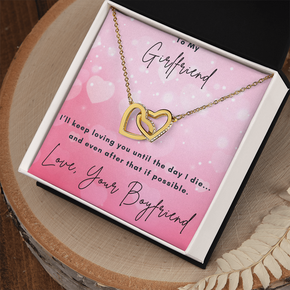 Girlfriend Interlocking Hearts Necklace – Double Heart CZ Pendant – Romantic Jewelry Gift – Love Message Card – Valentine's Day, Anniversary, Birthday
