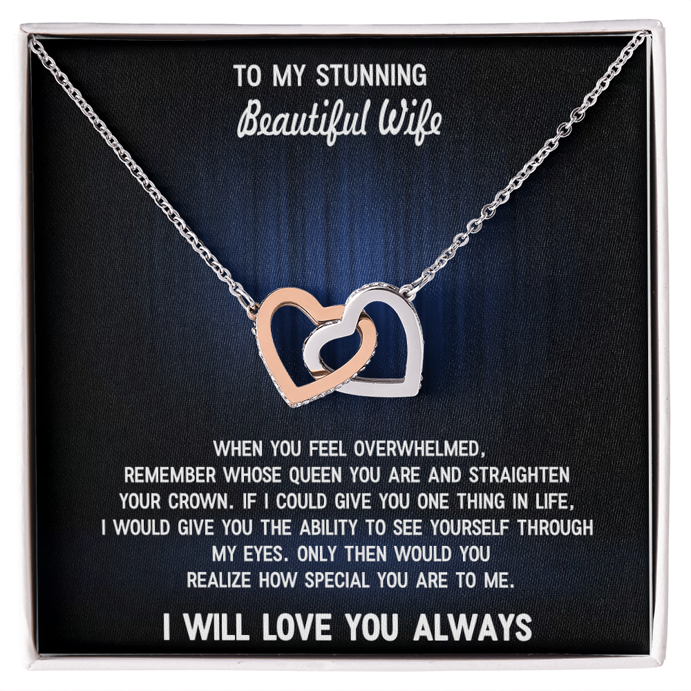 To My Beautiful Wife – Interlocking Hearts Necklace - Sentimental Gift from Husband – I Love You Forever Message – Perfect Romantic Surprise