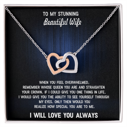 To My Beautiful Wife – Interlocking Hearts Necklace - Sentimental Gift from Husband – I Love You Forever Message – Perfect Romantic Surprise