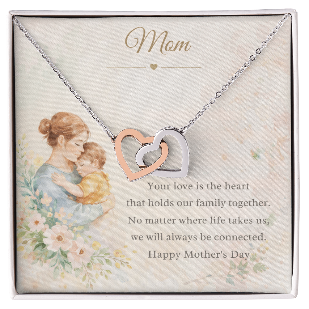 Interlocking Hearts Mom Necklace – Mother's Day Gift from Son or Daughter | Watercolor Mother & Child Message Card
