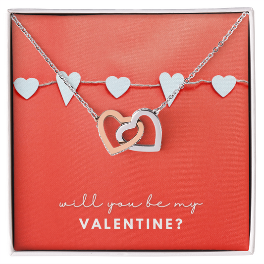 Will You Be My Valentine? Interlocking Hearts Necklace – Double Heart CZ Pendant – Sweet Romantic Valentine's Gift
