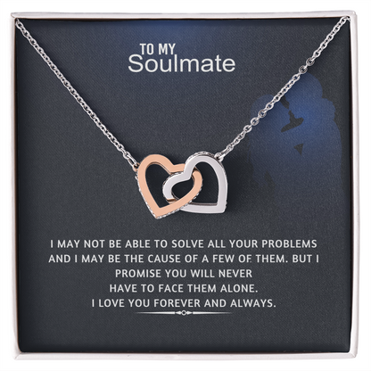 To My Soulmate Interlocking Hearts Necklace – Double Heart CZ Pendant – ‘Forever and Always' Love Message – Romantic Anniversary, Birthday & Valentine's Day Gift