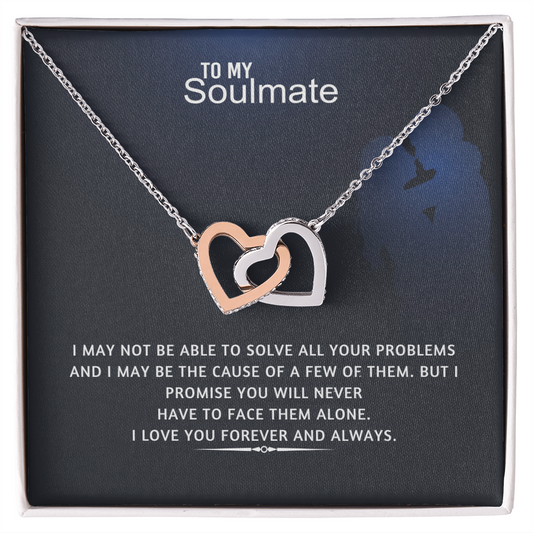 To My Soulmate Interlocking Hearts Necklace – Double Heart CZ Pendant – ‘Forever and Always' Love Message – Romantic Anniversary, Birthday & Valentine's Day Gift