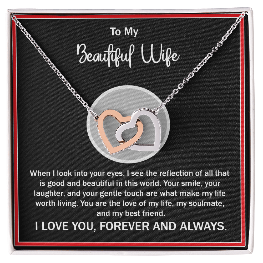 To My Beautiful Wife – Interlocking Hearts Necklace - Thoughtful and Loving Message Card Gift from Husband – Perfect for Anniversary, Birthday