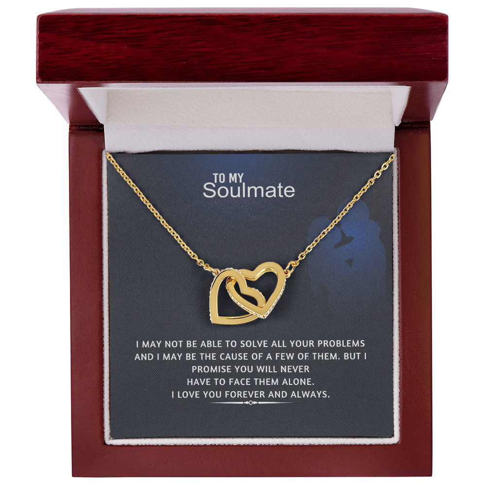 To My Soulmate Interlocking Hearts Necklace – Double Heart CZ Pendant – ‘Forever and Always' Love Message – Romantic Anniversary, Birthday & Valentine's Day Gift