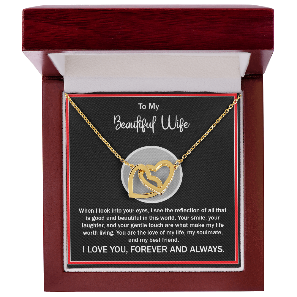 To My Beautiful Wife – Interlocking Hearts Necklace - Thoughtful and Loving Message Card Gift from Husband – Perfect for Anniversary, Birthday