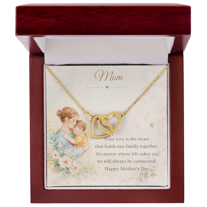 Interlocking Hearts Mom Necklace – Mother's Day Gift from Son or Daughter | Watercolor Mother & Child Message Card