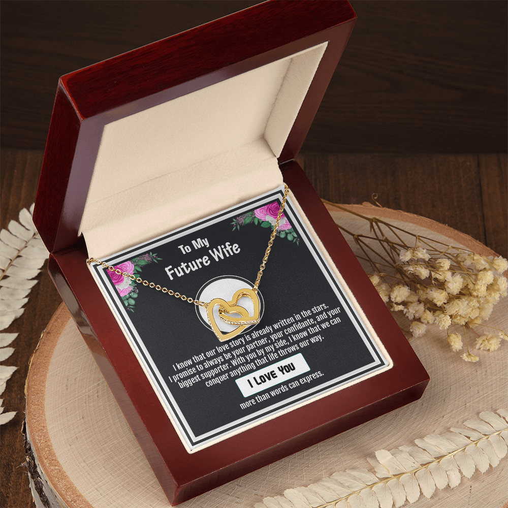 To My Future Wife –Interlocking Hearts Necklace- Emotional Love Note Jewelry Message Card – A Beautiful Gift from Husband-to-Be with Words of Forever Commitment